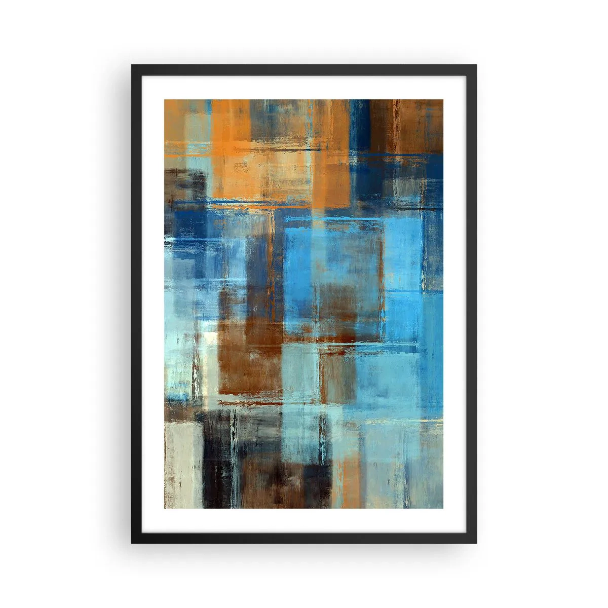 Pôster com moldura preta - Padrões geométricos abstratos em tons de azul - 50x70cm - Através da cortina azul - Decoração de parede moderna para a sala de estar e quarto ARTTOR