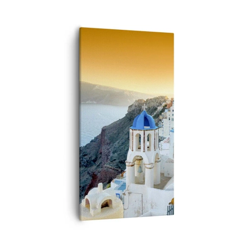 Quadro em tela - Santorini - abraçada às rochas - 55x100 cm