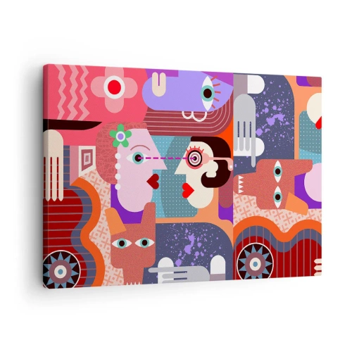 Quadro em tela - Figuras abstratas em cores vivas - 70x50cm - Olho no olho - Decoração de parede moderna para a sala de estar e quarto ARTTOR