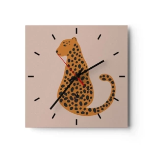 Relógio de parede - Relógio em vidro - A estampa de leopardo está na moda - 30x30 cm