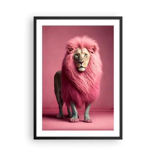 Pôster com moldura preta - Um leão com uma juba rosa em um fundo rosa - 50x70cm - Não tens mais medo - Decoração de parede moderna para a sala de estar e quarto ARTTOR