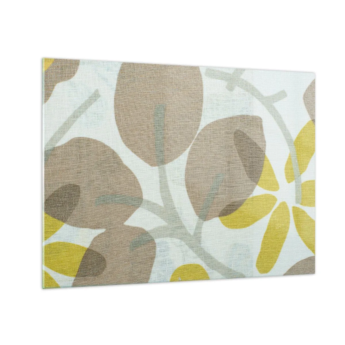 Quadro em vidro - Folhas e flores estilizadas em tons pastéis de bege e amarelo - 70x50cm - Composição a pleno sol - Decoração de parede moderna para a sala de estar e quarto ARTTOR