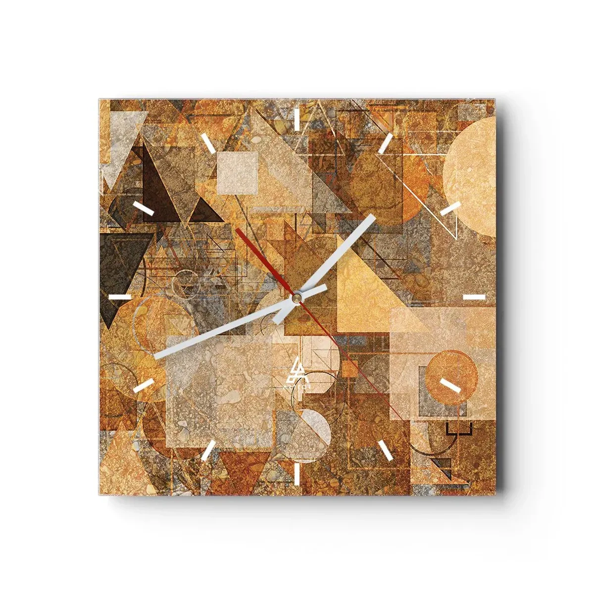 Relógio de parede - Relógio em vidro - Estudo Cubista em Bronze - 30x30 cm