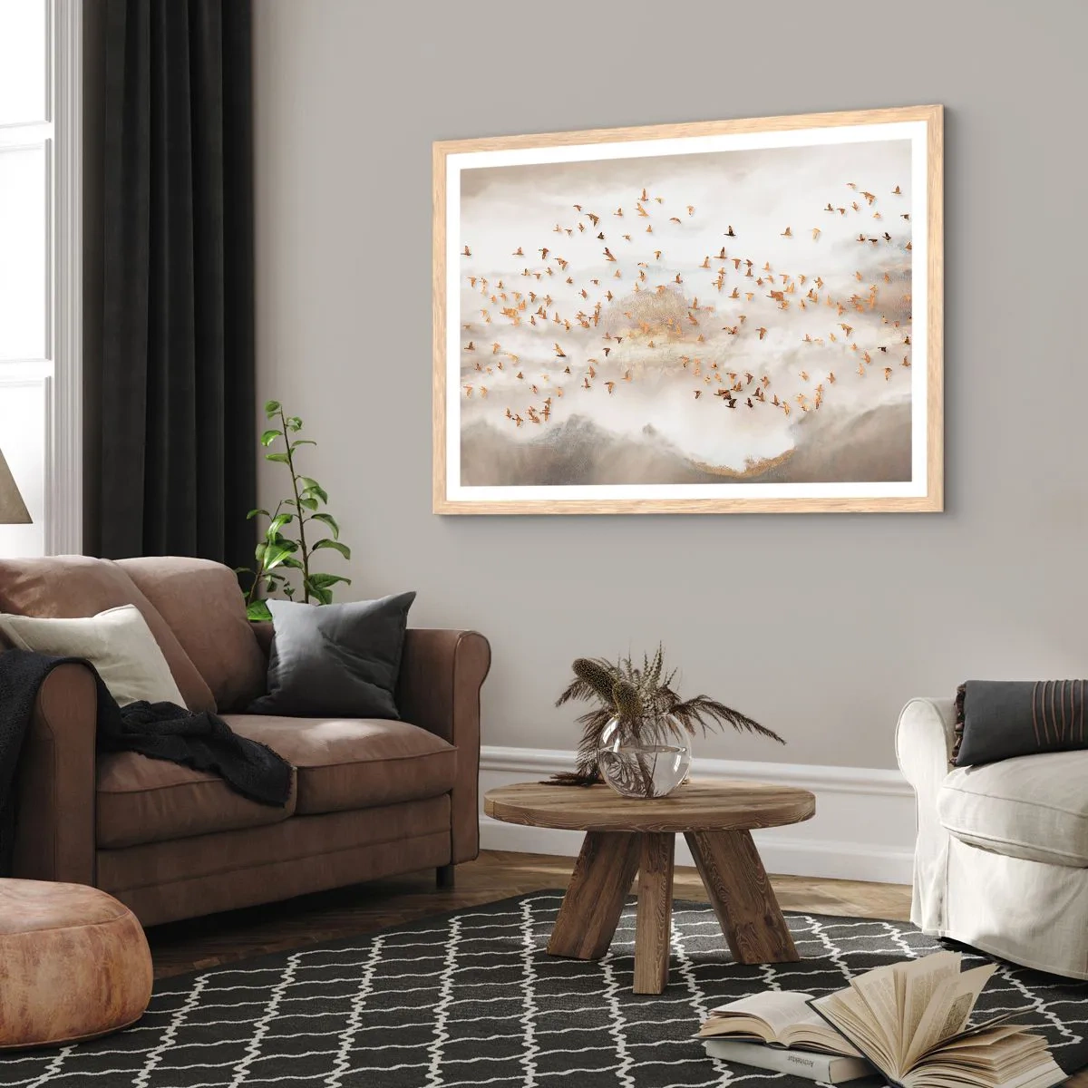 Pôster com moldura de carvalho claro - Está na hora… - 100x70 cm