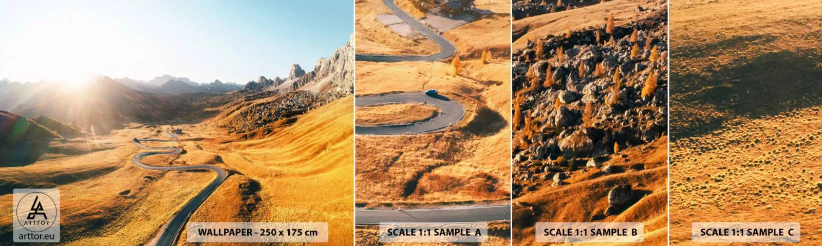 Amostra de Papel de Parede Standard Eco - No Vale Dourado - Paisagem, Montanhas, Itália - 100x30 cm