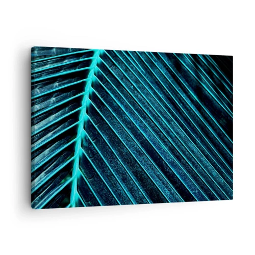 Quadro em tela - Macrofotografia de uma folha em tons de turquesa e azul marinho - 70x50cm - Textura verde - Decoração de parede moderna para a sala de estar e quarto ARTTOR
