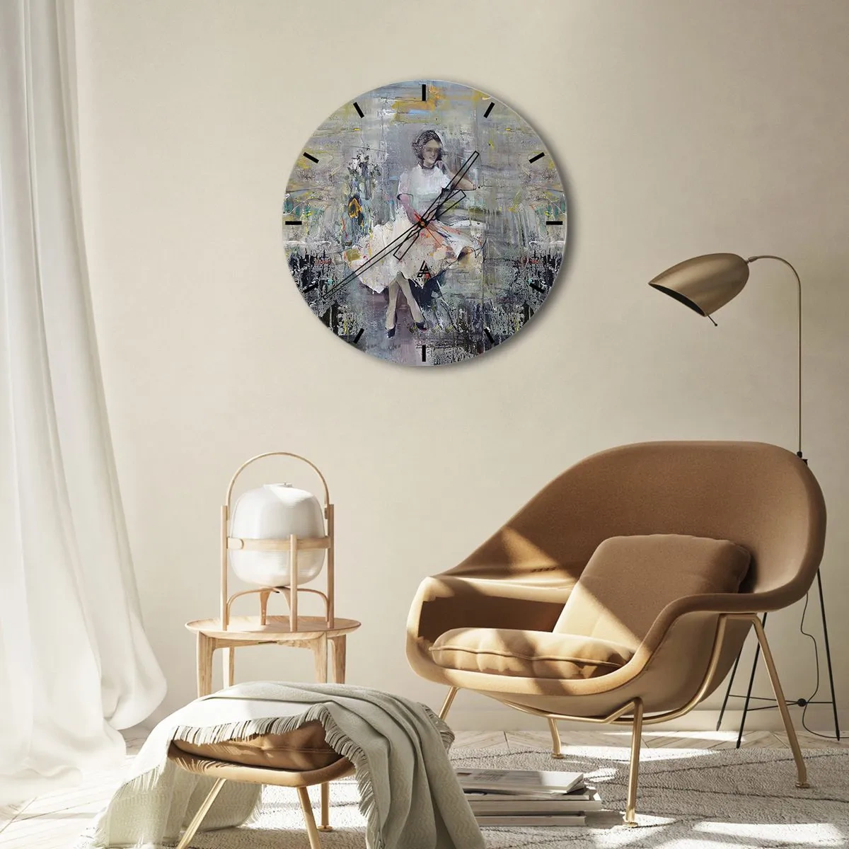 Relógio de parede - Relógio em vidro - Uma mulher com um vestido de estilo impressionista - 30x30cm - Clássica e moderna - Decoração de parede moderna para a sala de estar, cozinha e quarto ARTTOR