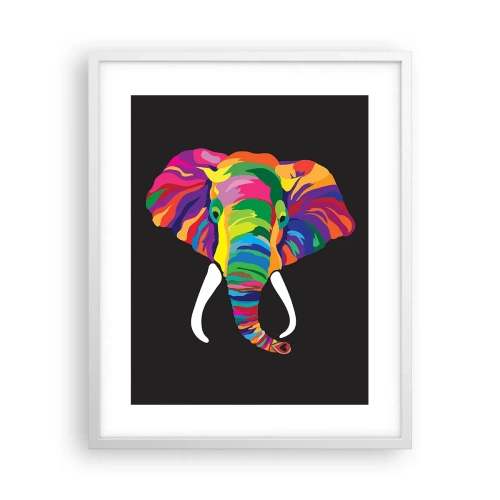 Pôster em moldura branca - O elefante que adorava banhar-se no arco-íris - 40x50 cm