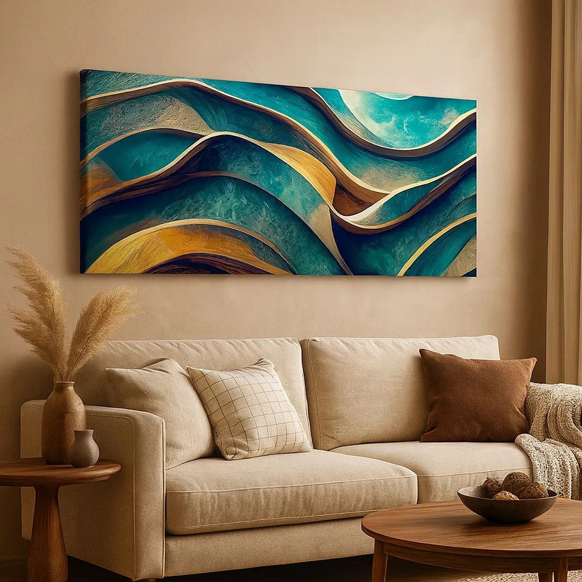 Quadro em tela - Meandros de azul - 100x40 cm