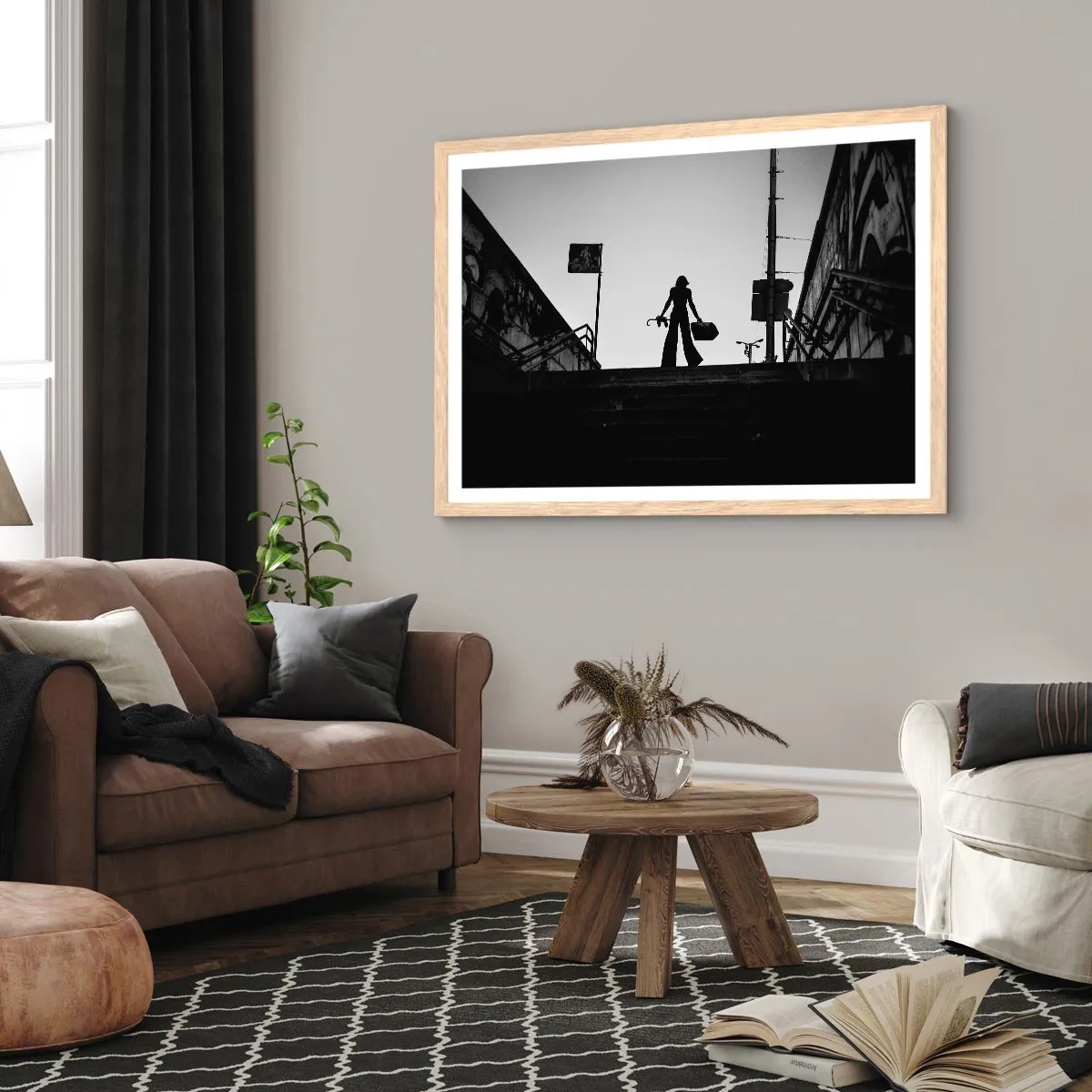 Pôster com moldura de carvalho claro - Caminhadas urbanas - 100x70 cm