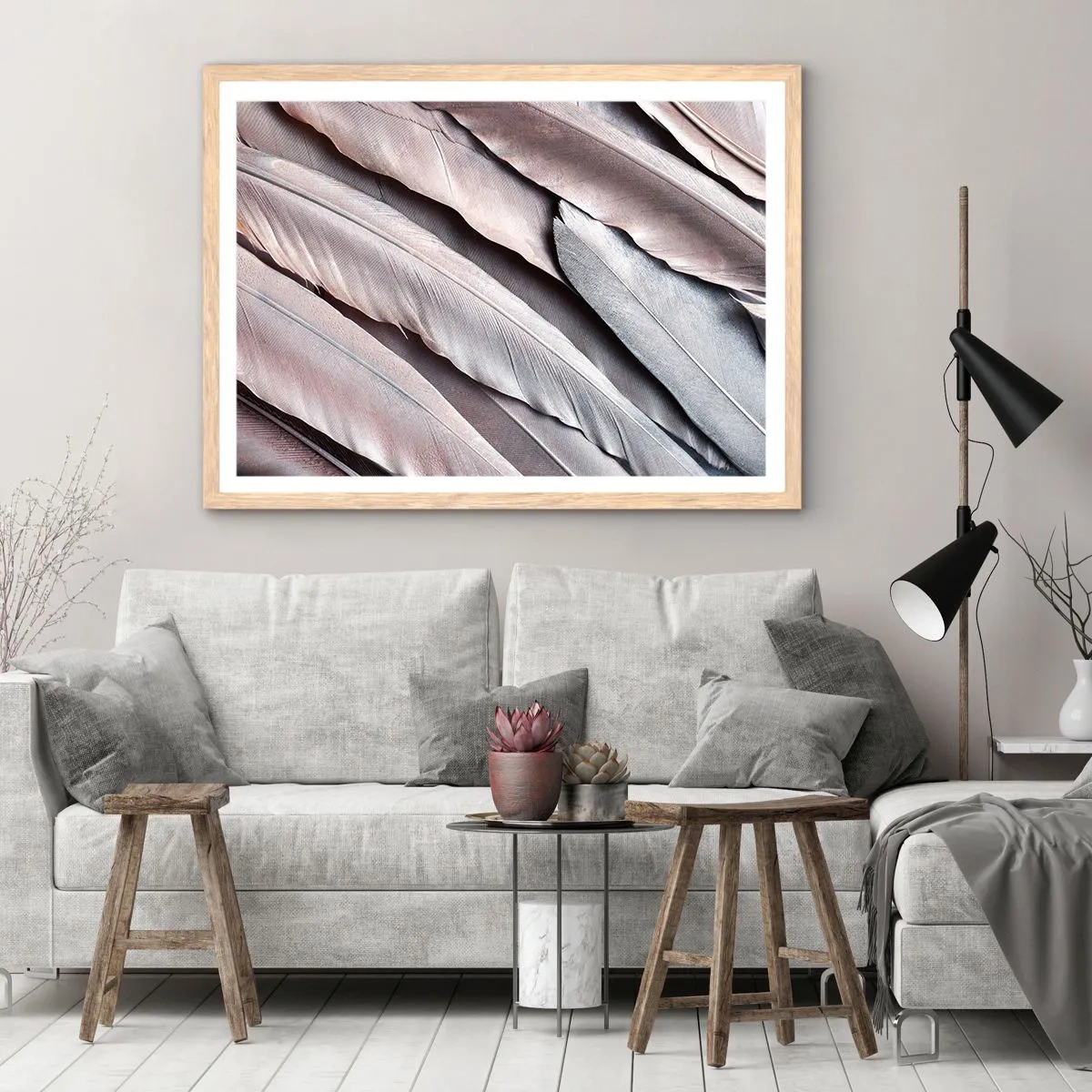 Pôster com moldura de carvalho claro - Em prateado rosa - 100x70 cm