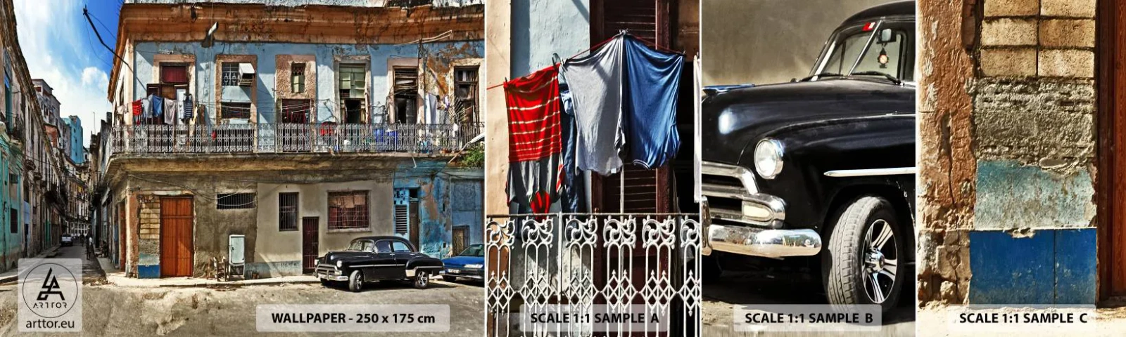 Amostra de papel de parede autocolante Deluxe Sticker - Vibrações de Havana - Cidade, Havana, Arquitetura - 100x30 cm