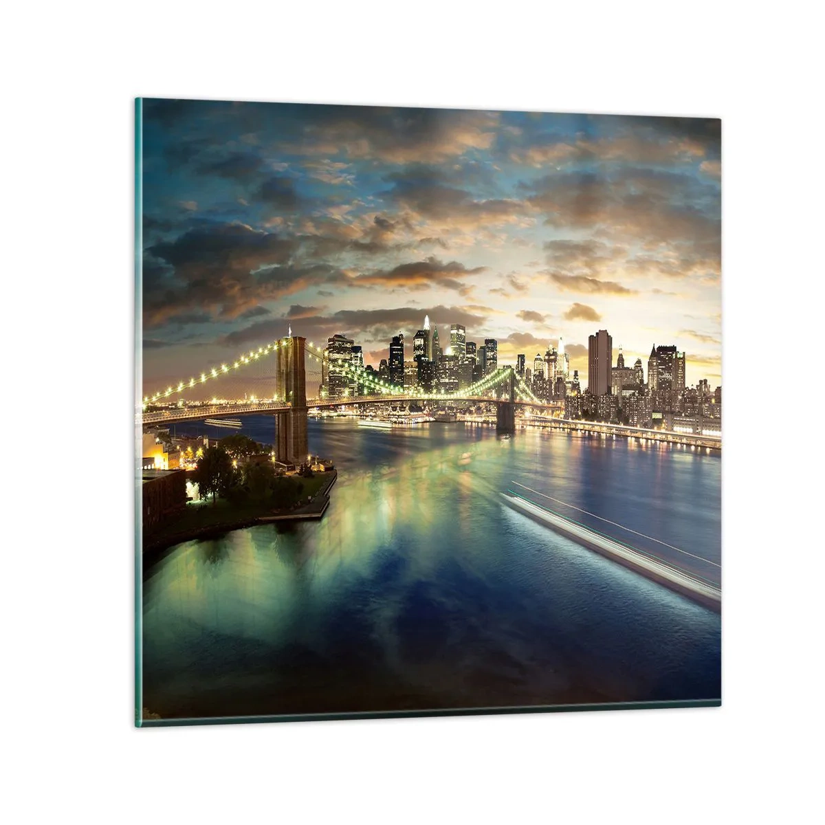 Quadro em vidro - Uma noite bem iluminada em Manhattan - 60x60 cm