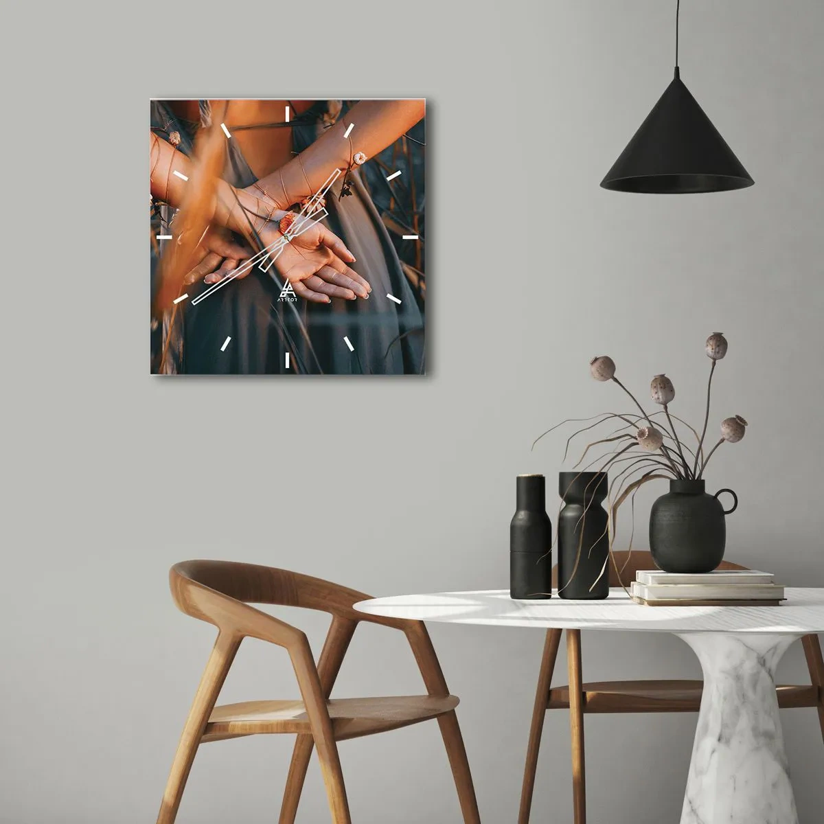 Relógio de parede - Relógio em vidro - Ligada à natureza - 30x30 cm