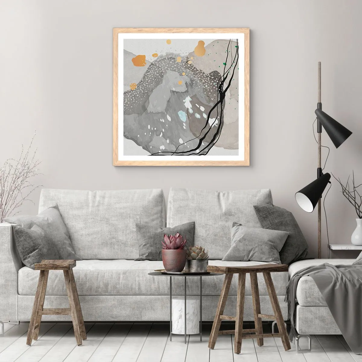 Pôster com moldura de carvalho claro - Composição orgánica - 60x60 cm