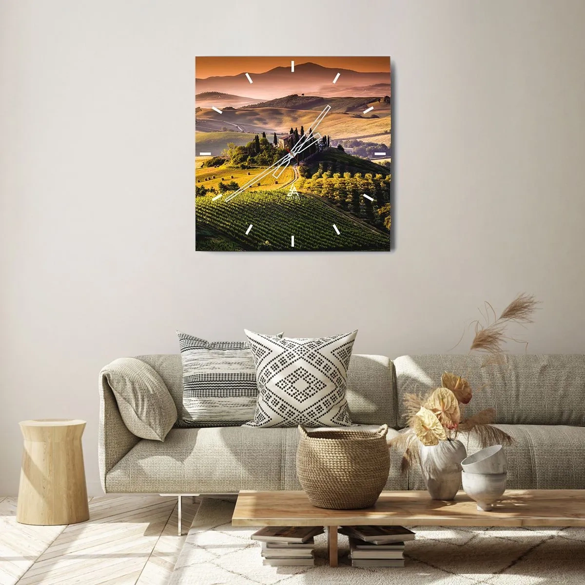Relógio de parede - Relógio em vidro - Arcádia - Paisagem toscana - 30x30 cm