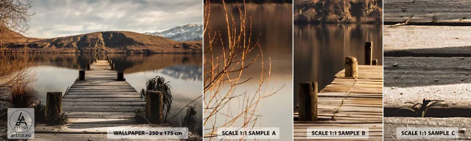 Amostra de Papel de Parede Standard Eco - Paisagem em silêncio - Paisagem, Ponte, Lago - 100x30 cm