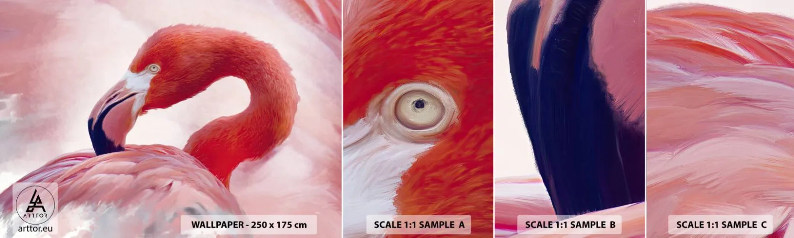 Amostra de Papel de Parede Standard Eco - Beleza das aves - Flamingo, Pássaro, Natureza - 100x30 cm