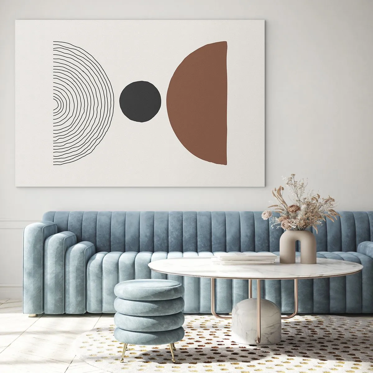 Quadro em vidro - Formas geométricas abstratas em um fundo claro - 70x50cm - Em destaque - Decoração de parede moderna para a sala de estar e quarto ARTTOR