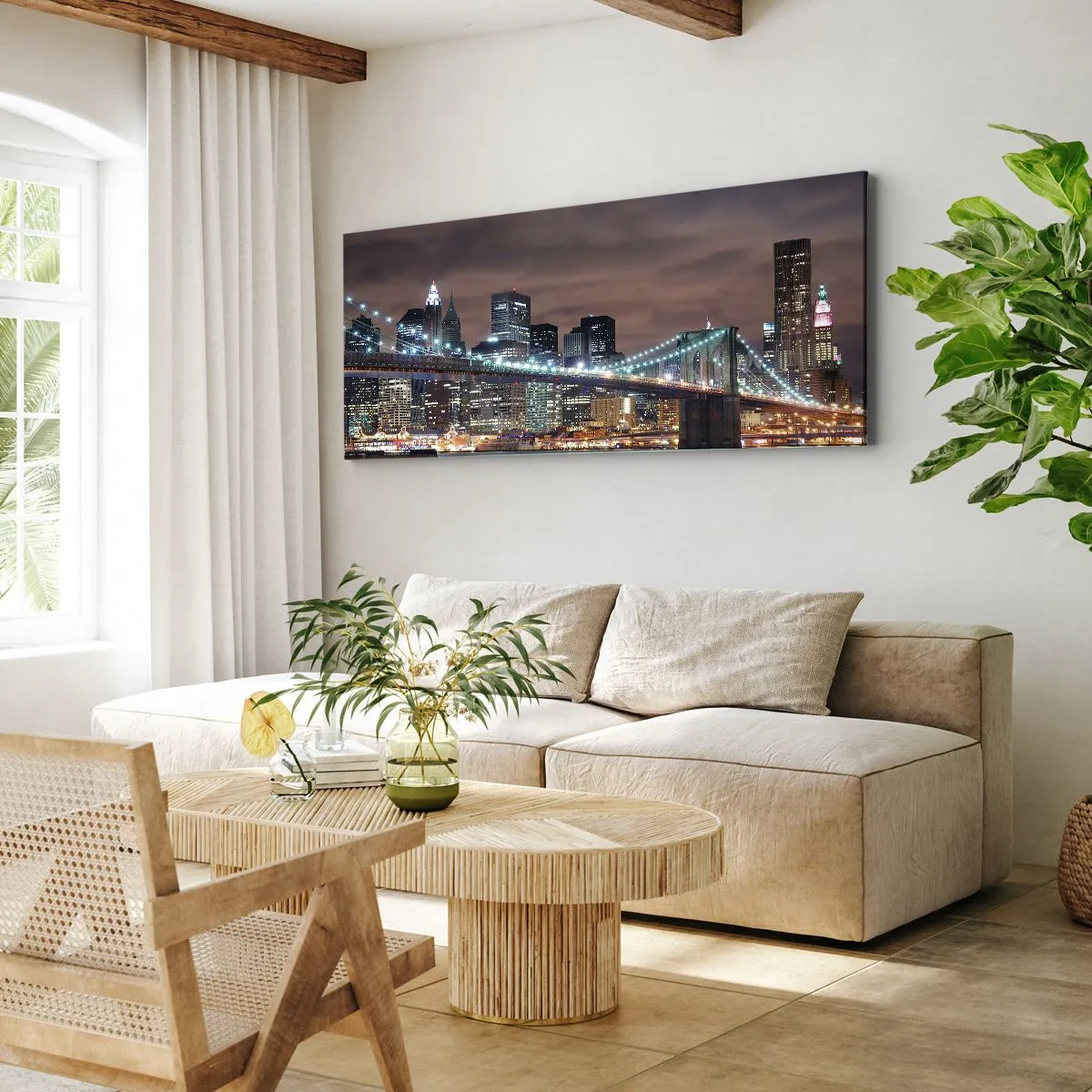 Quadro em tela - Luzes de uma cidade grande - 90x30 cm