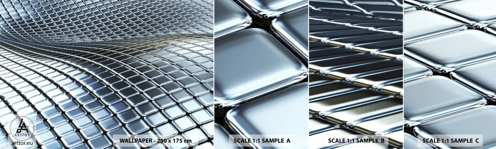 Amostra de Papel de Parede Standard Eco - Onda de prata metálica - Abstração, Gráficos, Pedaço - 100x30 cm