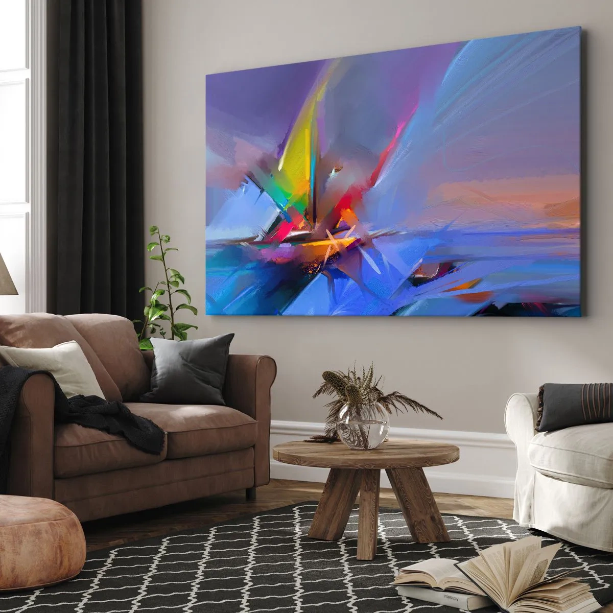 Quadro em tela - Composição abstrata com cores intensas - 70x50cm - Como as asas de um pássaro - Decoração de parede moderna para a sala de estar e quarto ARTTOR