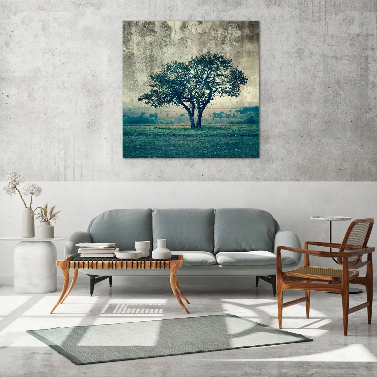 Quadro em vidro - Uma macieira num prado azul? - 30x30 cm
