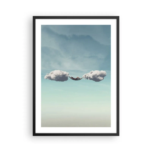 Pôster com moldura preta - Uma rede suspensa entre duas nuvens contra o céu - 50x70cm - A felicidade do momento - Decoração de parede moderna para a sala de estar e quarto ARTTOR