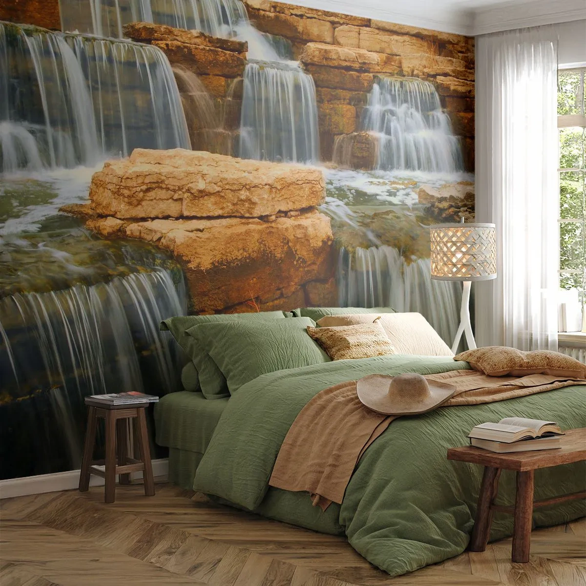 Papel de Parede Autocolante Deluxe Sticker - Escadas para o céu - Cachoeira, Natureza, Paisagem - 250x175 cm