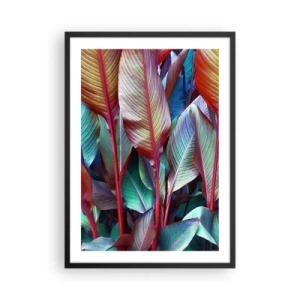 Pôster com moldura preta - Folhas coloridas de uma planta tropical em cores saturadas - 50x70cm - Um matagal colorido - Decoração de parede moderna para a sala de estar e quarto ARTTOR