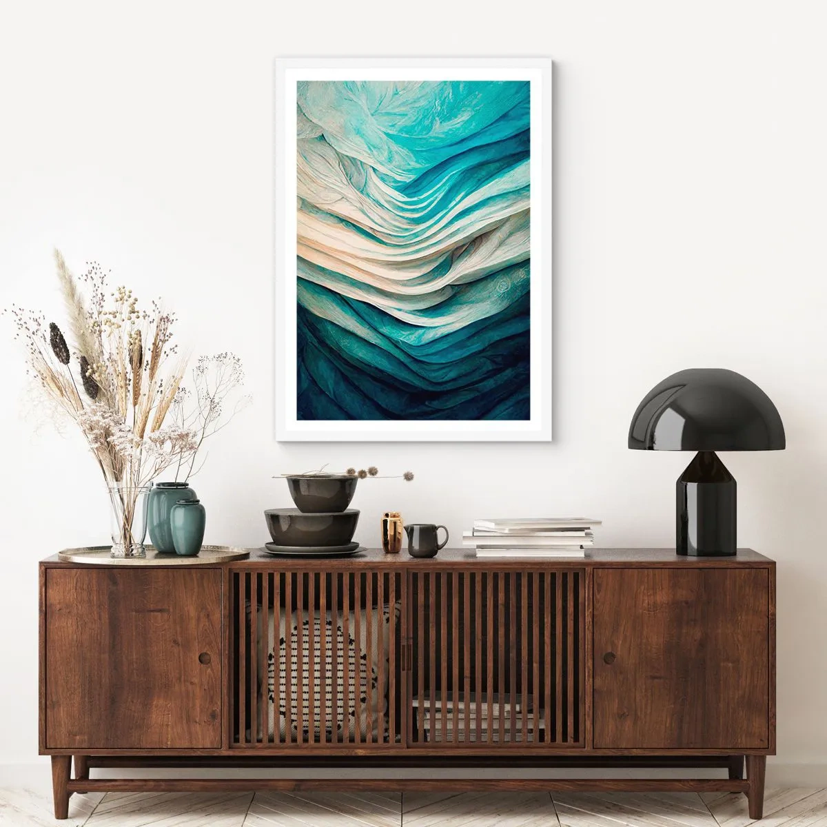 Pôster em moldura branca - Insaciabilidade azul - 61x91 cm