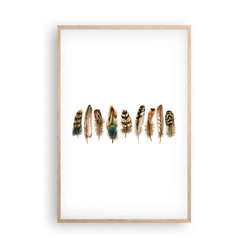 Pôster com moldura de carvalho claro - Variações de penas - 61x91 cm