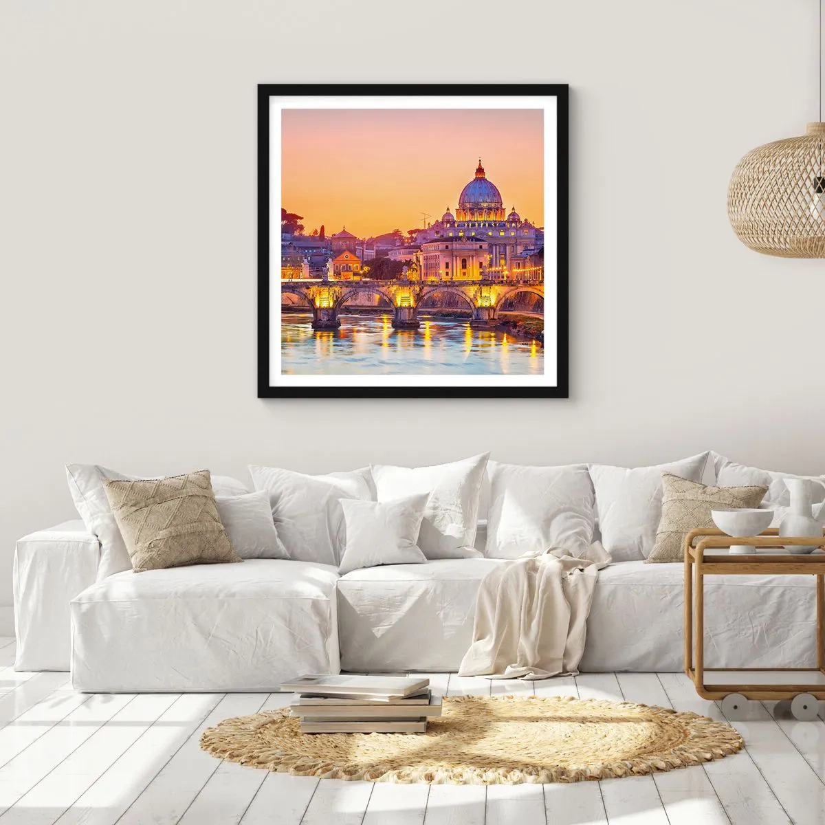 Pôster com moldura preta - Crepúsculo sobre a Cidade Eterna - 60x60 cm