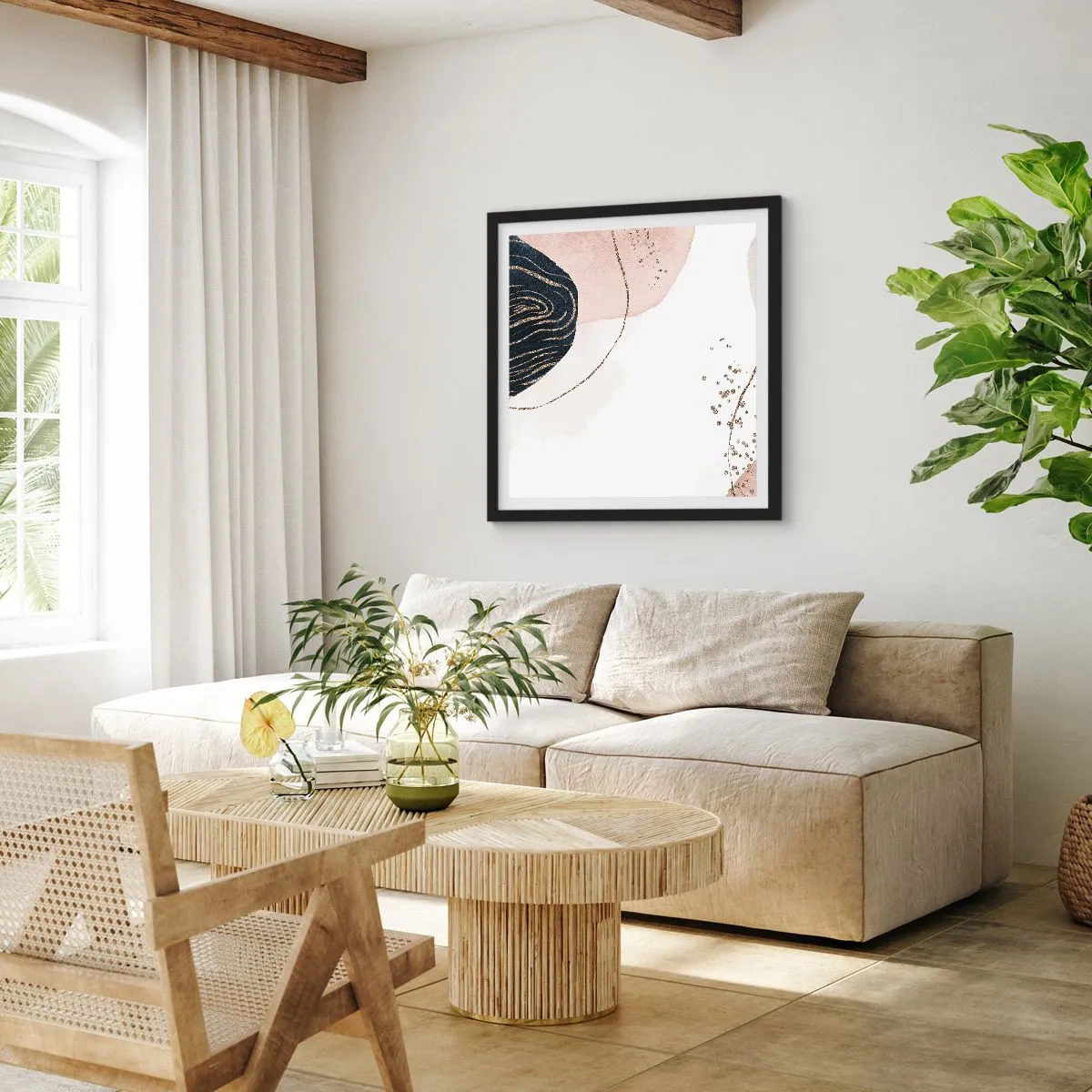 Pôster com moldura preta - Tudo flui - 40x40 cm