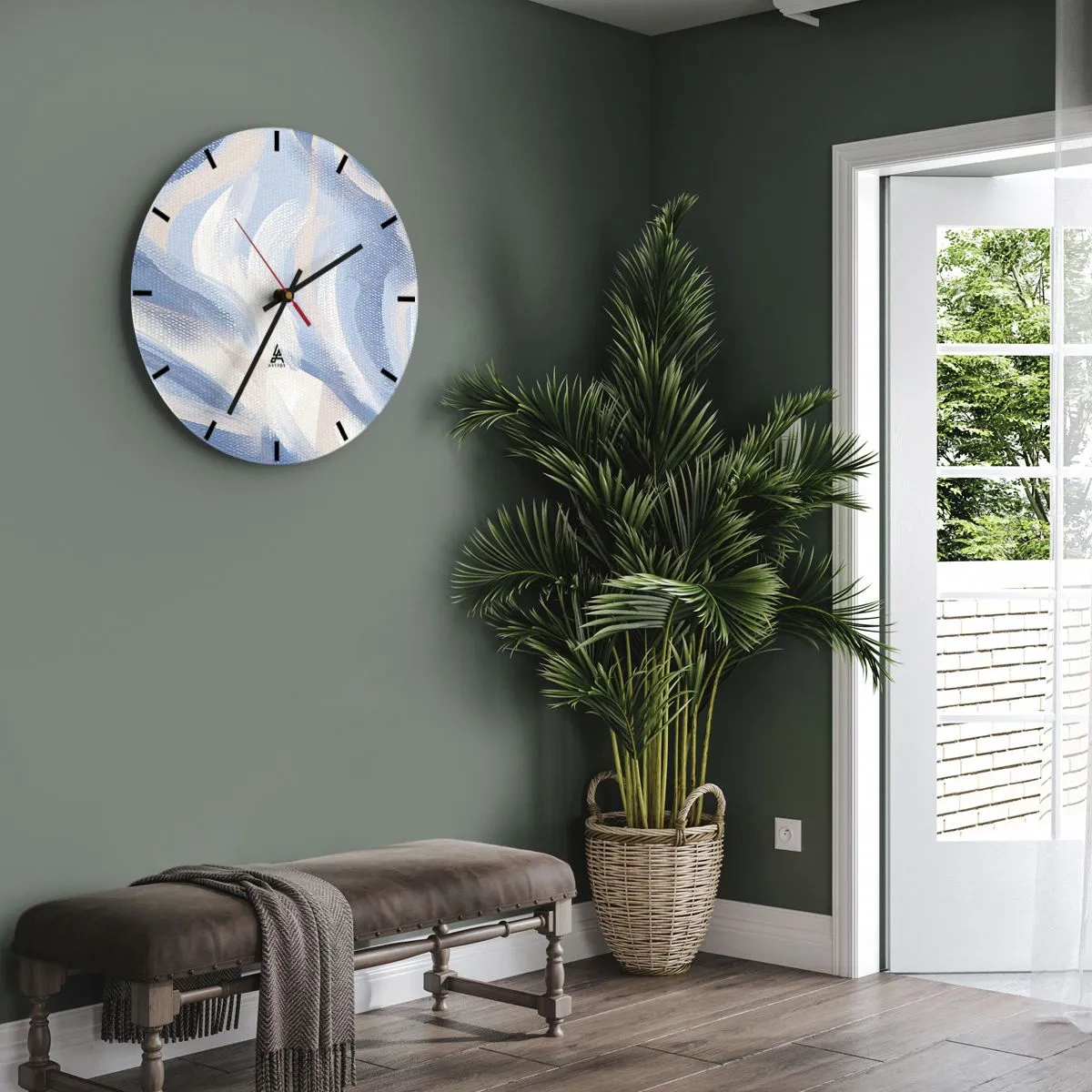 Relógio de parede - Relógio em vidro - Ondas azuis pictóricas e listras pastéis em um fundo texturizado - 30x30cm - Ondas azuis - Decoração de parede moderna para a sala de estar, cozinha e quarto ARTTOR