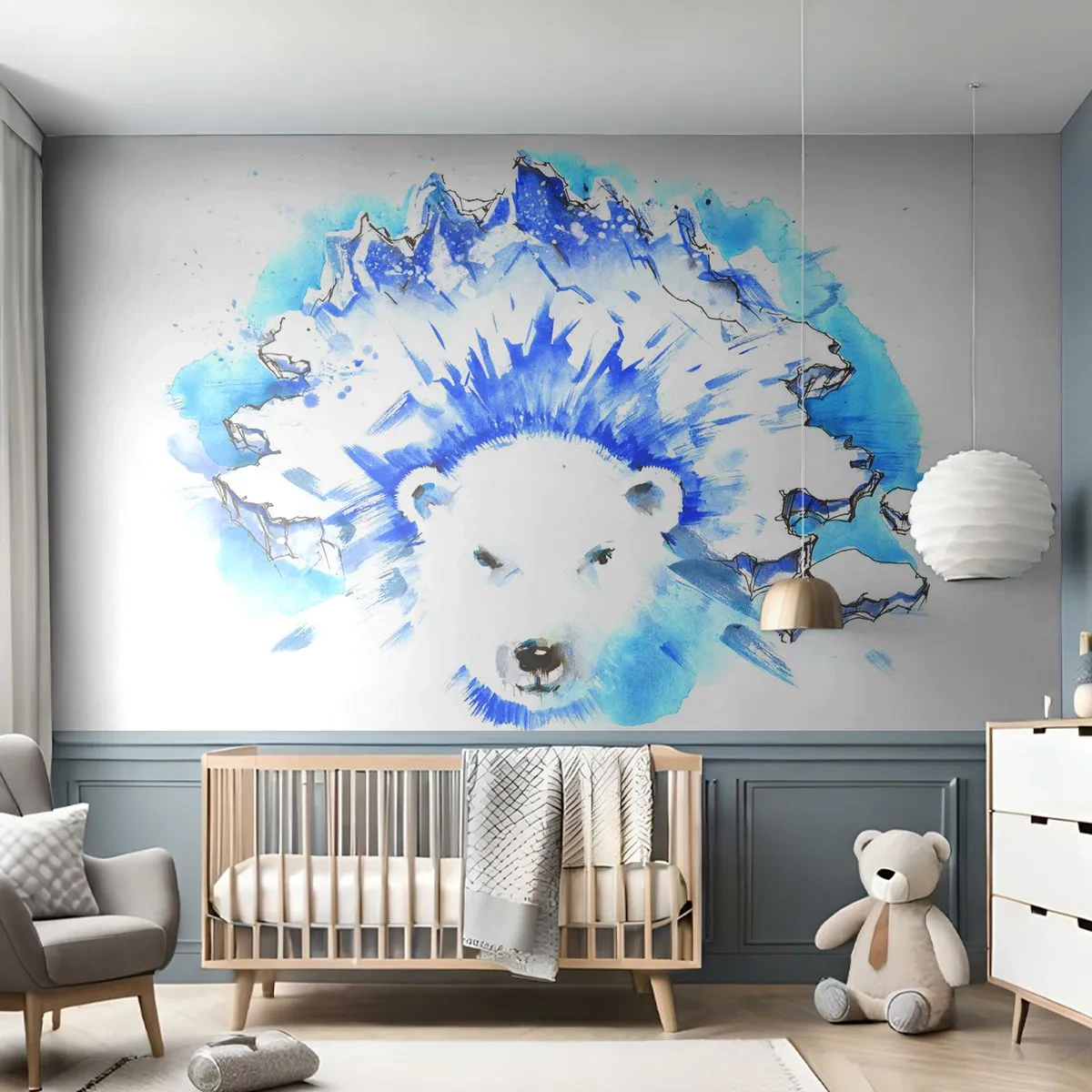 Papel de Parede Premium Sand - O Rei do Ártico em uma coroa de gelo - Abstração, Urso polar, Antártica - 300x210 cm
