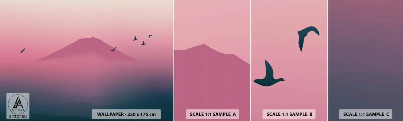 Amostra de papel de parede autocolante Deluxe Sticker - Andarilhos sob as nuvens - Abstração, Paisagem, Topo da montanha - 100x30 cm