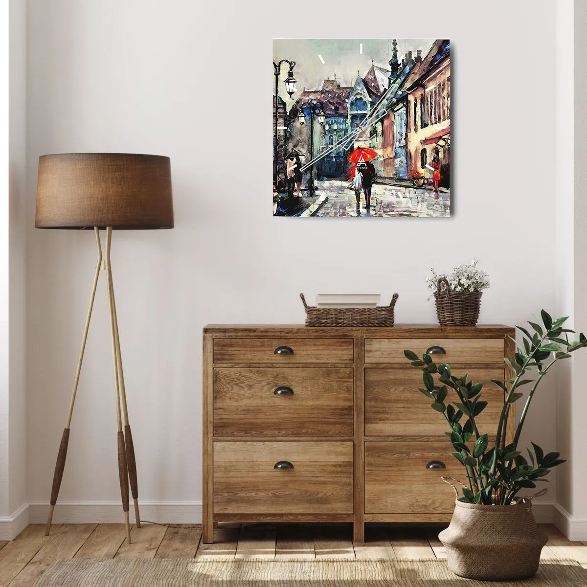 Relógio de parede - Relógio em vidro - Chuva para dois - 40x40 cm