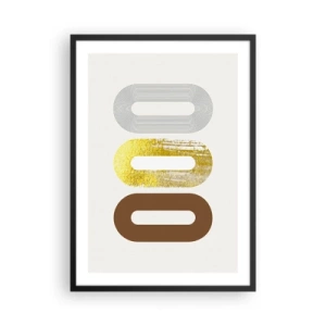 Pôster com moldura preta - Formas geométricas em tons de dourado, marrom e cinza - 50x70cm - Uuu! - Decoração de parede moderna para a sala de estar e quarto ARTTOR