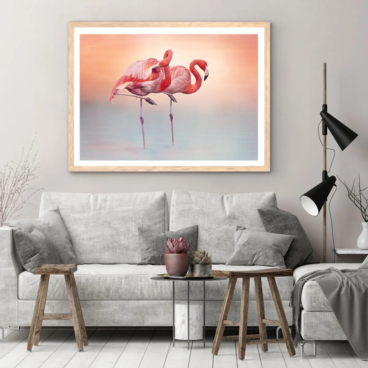 Pôster com moldura de carvalho claro - Na cor do sol poente - 100x70 cm