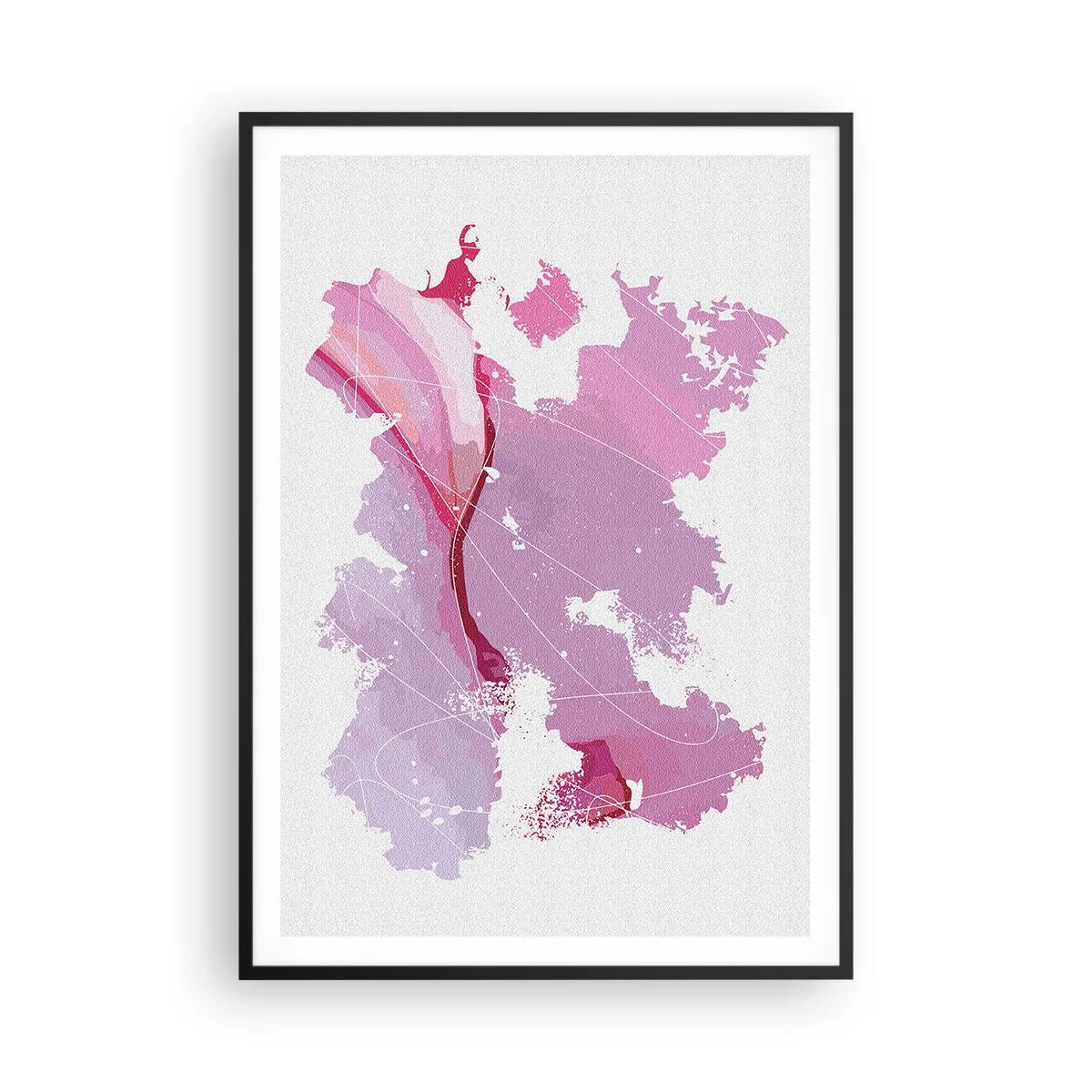 Pôster com moldura preta - Mapa do mundo rosa - 70x100 cm