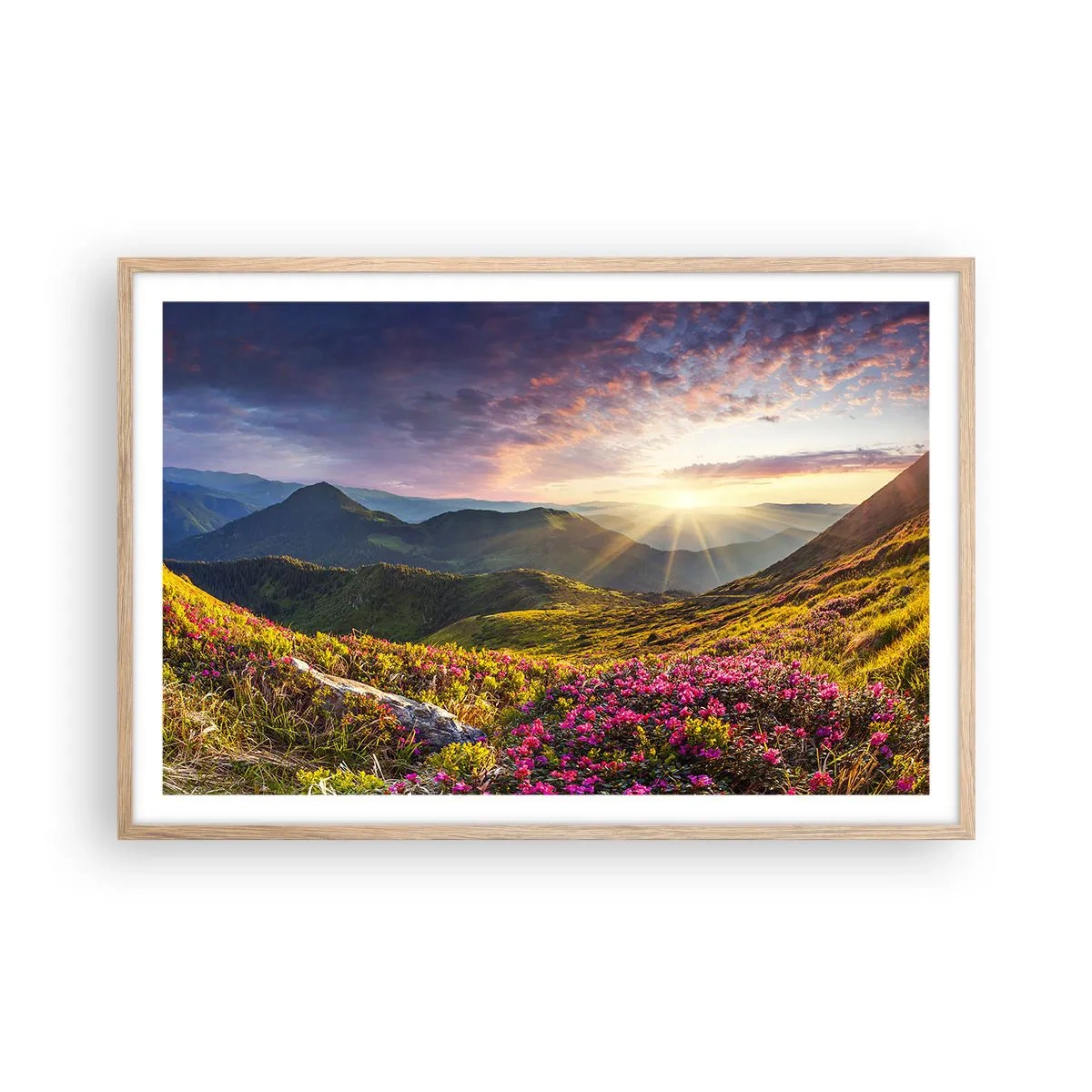 Pôster com moldura de carvalho claro - A frescura de uma manhã nas montanhas - 91x61 cm