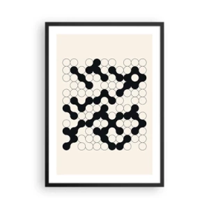 Pôster com moldura preta - Composição geométrica de círculos pretos e brancos - 50x70cm - Jogo chinês – variação - Decoração de parede moderna para a sala de estar e quarto ARTTOR