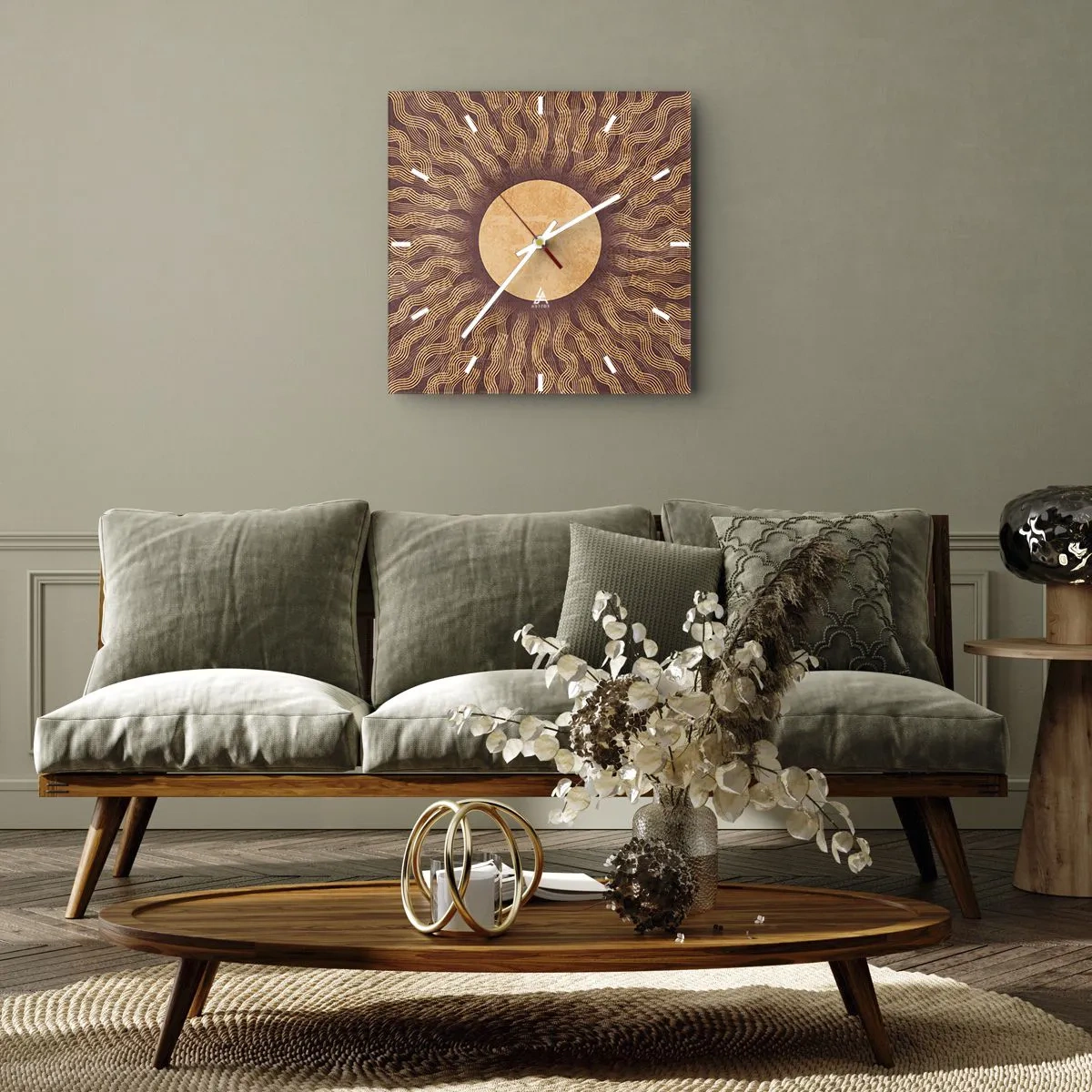 Relógio de parede - Relógio em vidro - Ícone do sol - 40x40 cm