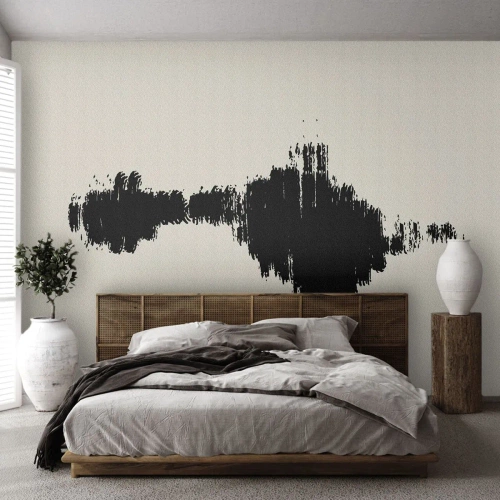Papel de Parede Standard Eco - Uma abstração preta que lembra uma onda sonora em um fundo claro. - 100x70cm - Vibrações da imaginação - Decoração de parede moderna para a sala de estar e quarto ARTTOR
