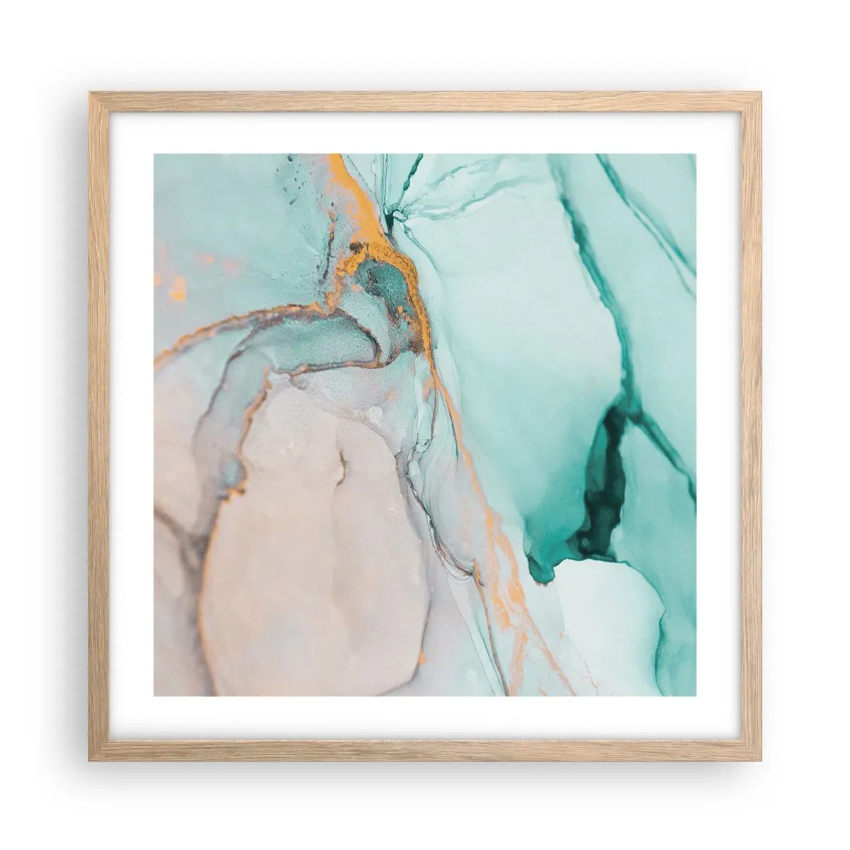 Pôster com moldura de carvalho claro - Dança das formas e cores - 50x50 cm