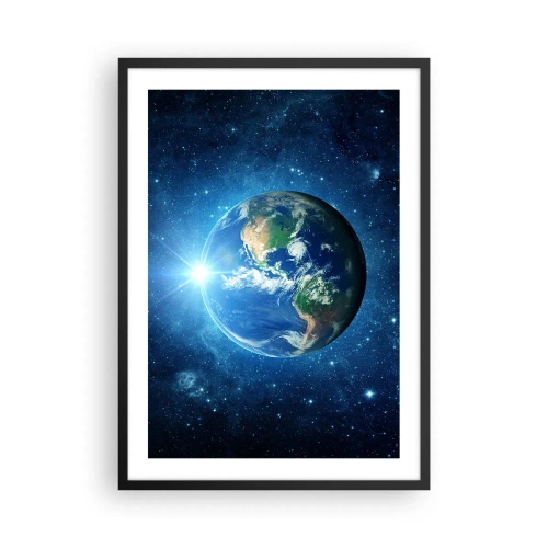 Pôster com moldura preta - Vista da Terra do espaço contra o fundo de estrelas - 50x70cm - Estamos no céu - Decoração de parede moderna para a sala de estar e quarto ARTTOR