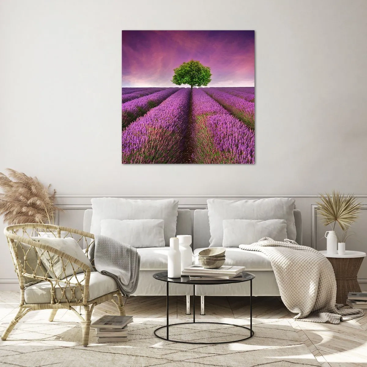 Quadro em vidro - Nos campos de lavanda - 60x60 cm