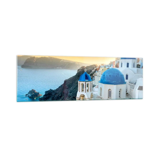 Quadro em vidro - Santorini - abraçada às rochas - 160x50 cm