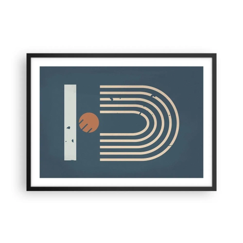 Pôster com moldura preta - Geometria em azul marinho - 70x50 cm